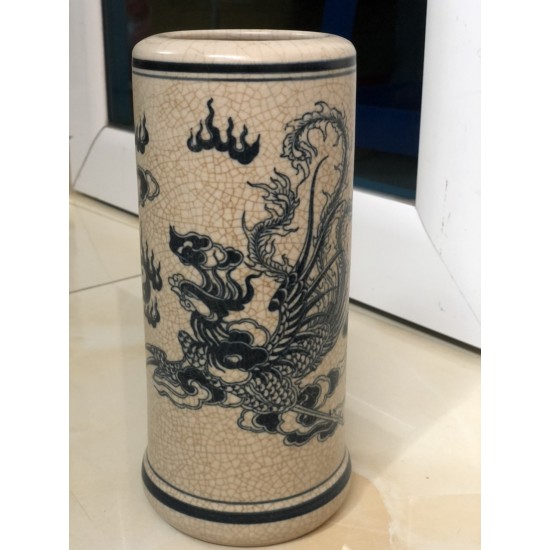 Ống hương men rạn giả cổ vẽ hình rồng OH01