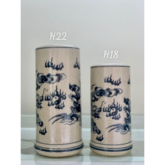 Ống hương men rạn giả cổ vẽ hình rồng OH01