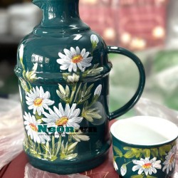 Phích nước sứ Bát Tràng xanh cổ vịt vẽ hoa cúc trắng Phích nước sứ Bát Tràng xanh cổ vịt vẽ hoa cúc trắng