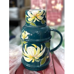 Phích nước sứ Bát Tràng xanh cổ vịt vẽ hoa cúc vàng Phích nước sứ Bát Tràng xanh cổ vịt vẽ hoa cúc vàng