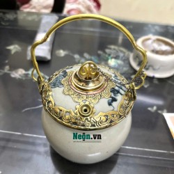 Phụ kiện quả điếu bát men rạn giả cổ bọc đồng