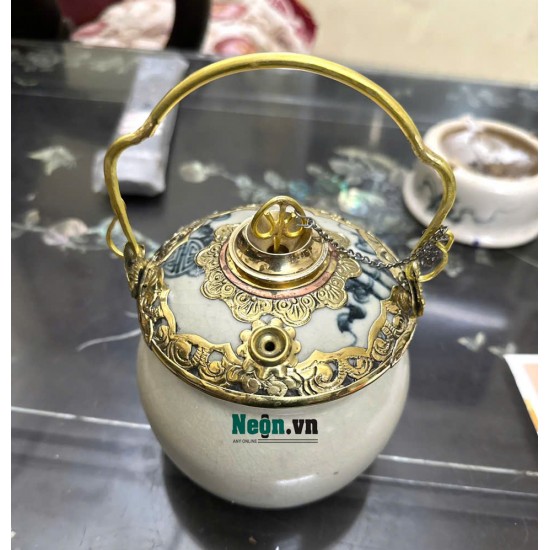 Phụ kiện quả điếu bát men rạn giả cổ bọc đồng