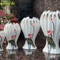 Lọ hoa dáng bàn tay Phật vẽ hoa sen đỏ LH033SĐ Lọ hoa dáng bàn tay Phật vẽ hoa sen đỏ LH033SĐ