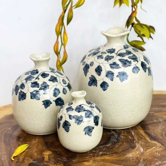 Bộ 3 vò miệng tam giác hút tài lộc hoa dây men rạn VL01