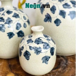 Bộ 3 vò miệng tam giác hút tài lộc hoa dây men rạn VL01