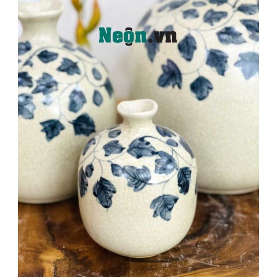 Bộ 3 vò miệng tam giác hút tài lộc hoa dây men rạn VL01