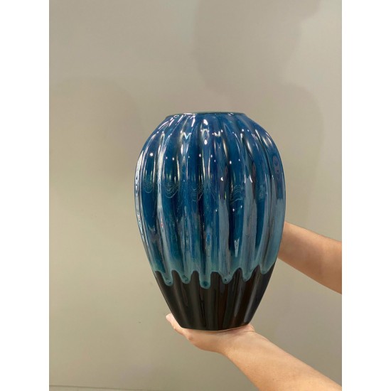 Bình hoa dáng xoài khía men hỏa biến LH16